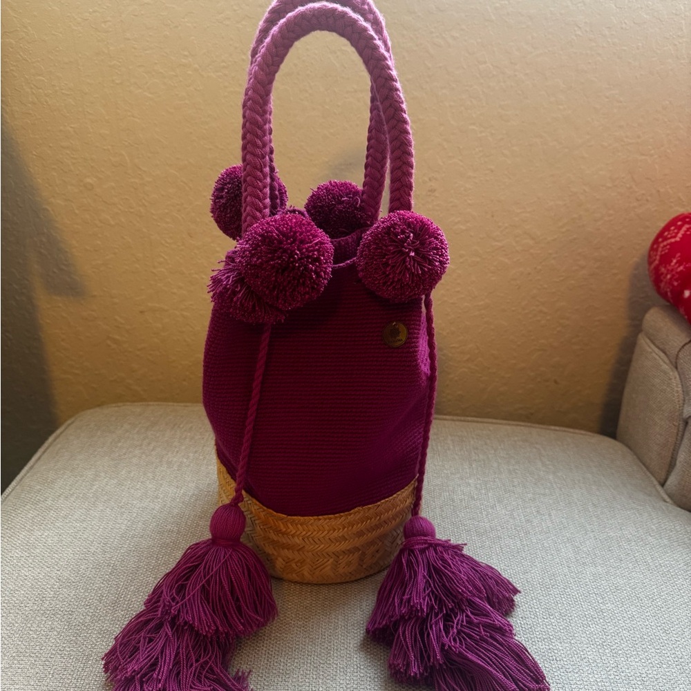 Colombia Boho Crochet Bucket Bag with Pom Poms & Tassels